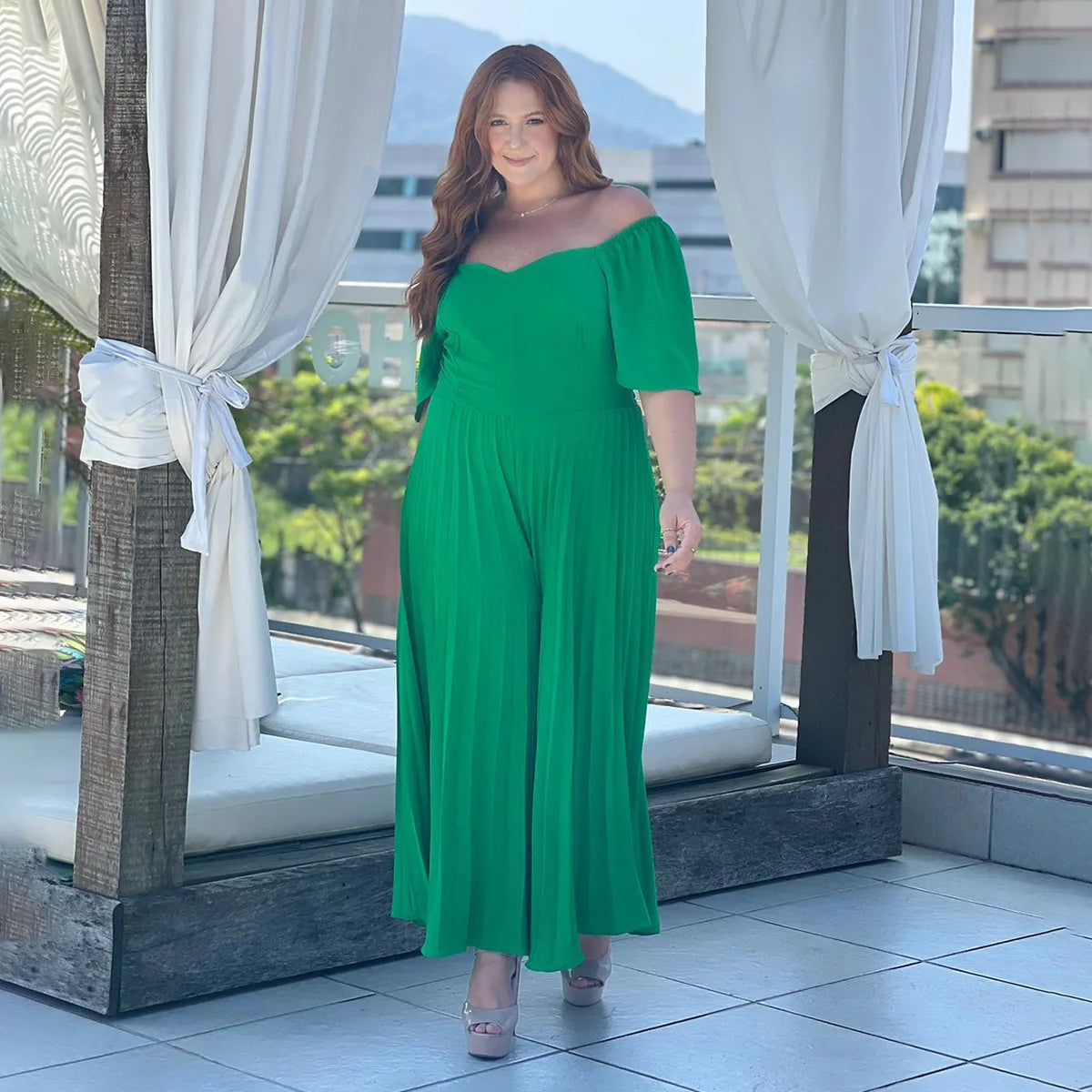 Plus Size Pleated Jumpsuit Female Off Shoulder