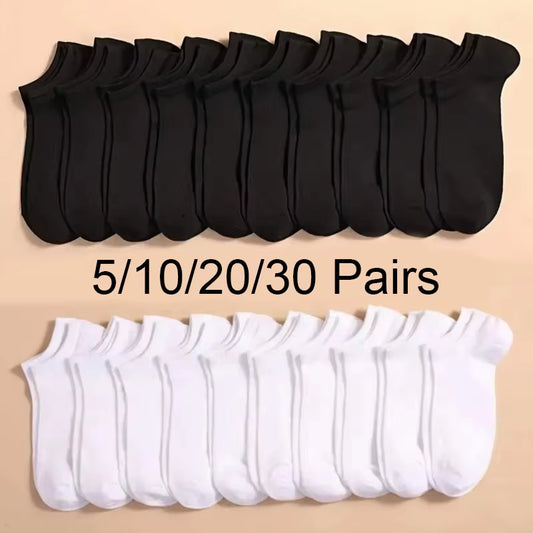 5/10/20/30 Pairs Women/Men Boat Socks Invisible Low Cut Silicone Summer No-Show Ankle Socks Solid Color Casual Breathable