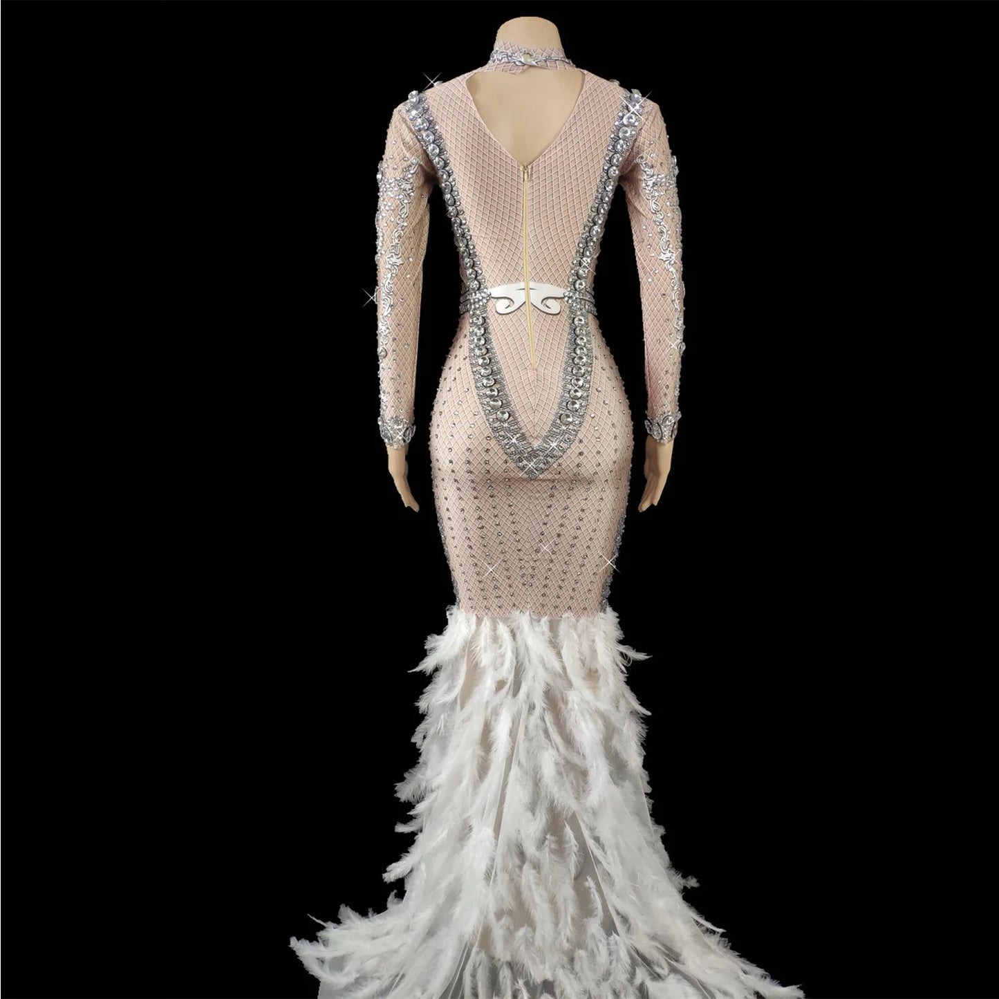 Rhinestone Feather Luxury Evening Dress prom dress