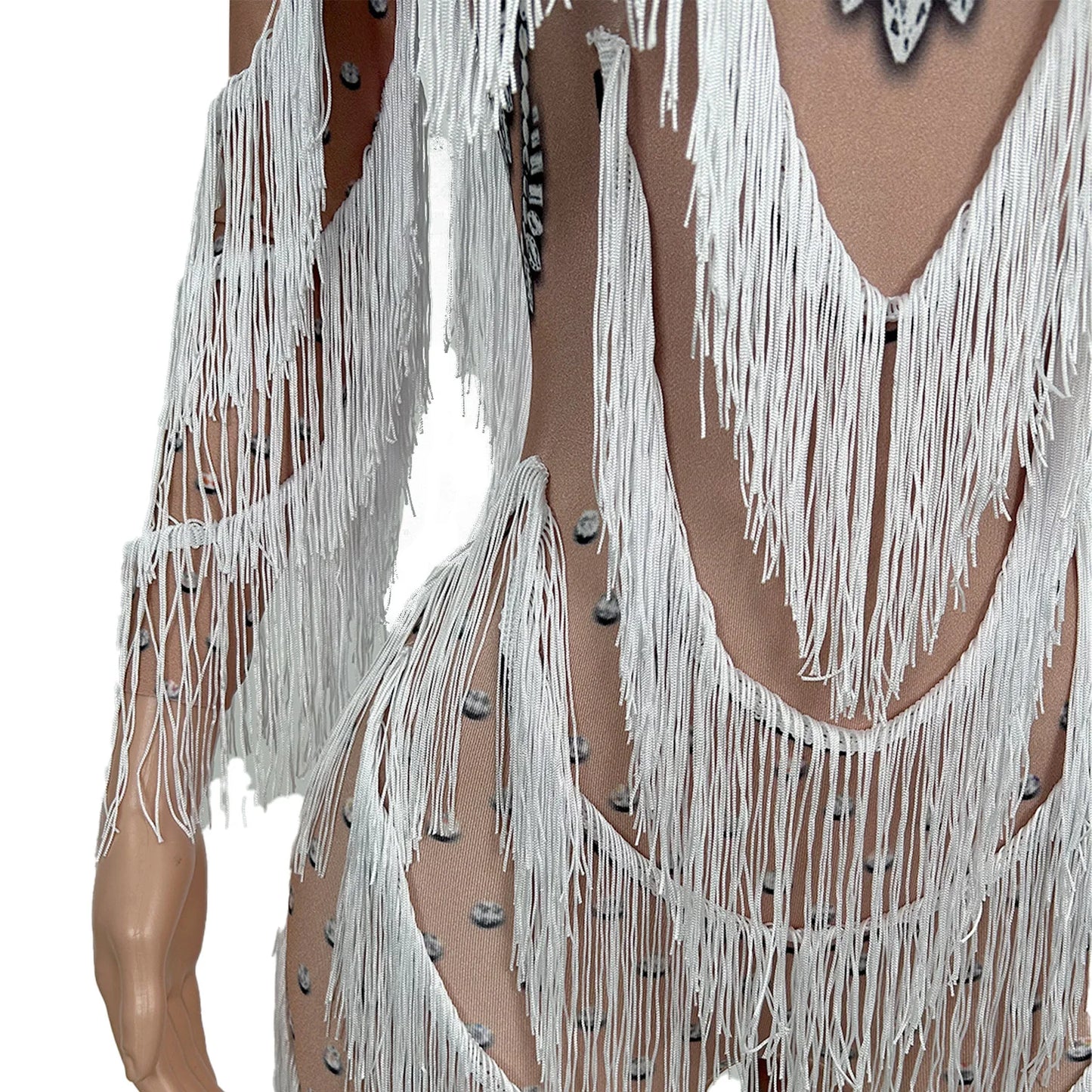 Jumpsuit for Ladie Performance Costumes Festival Elegant Outfit Long Sleeve Tassel Bodysuit Women Bodycon Fringes Romper Huichen