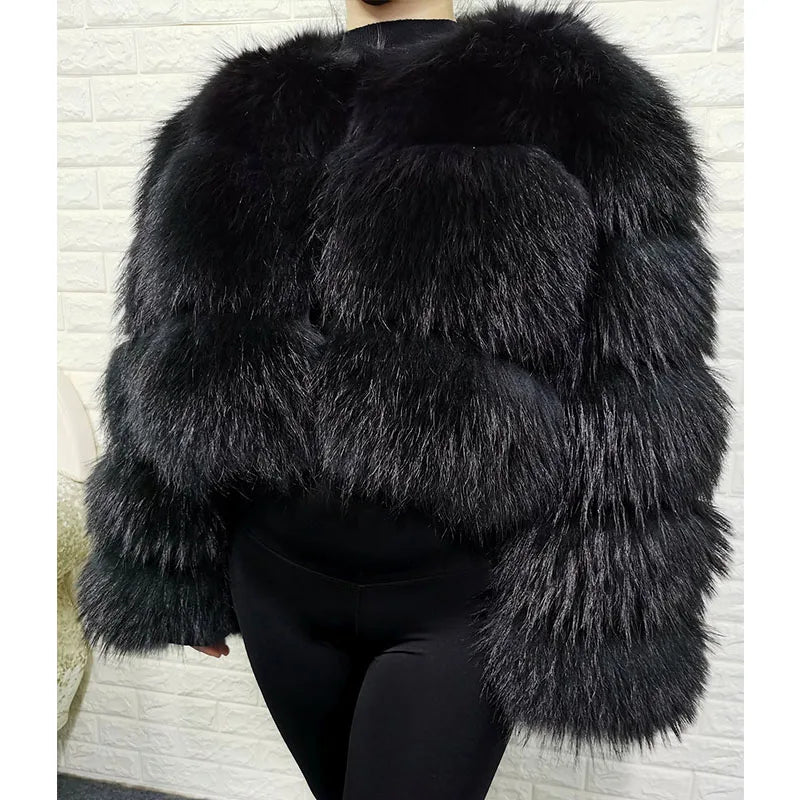 Plus Size Curve Women's Natural real raccoon Fur Coat