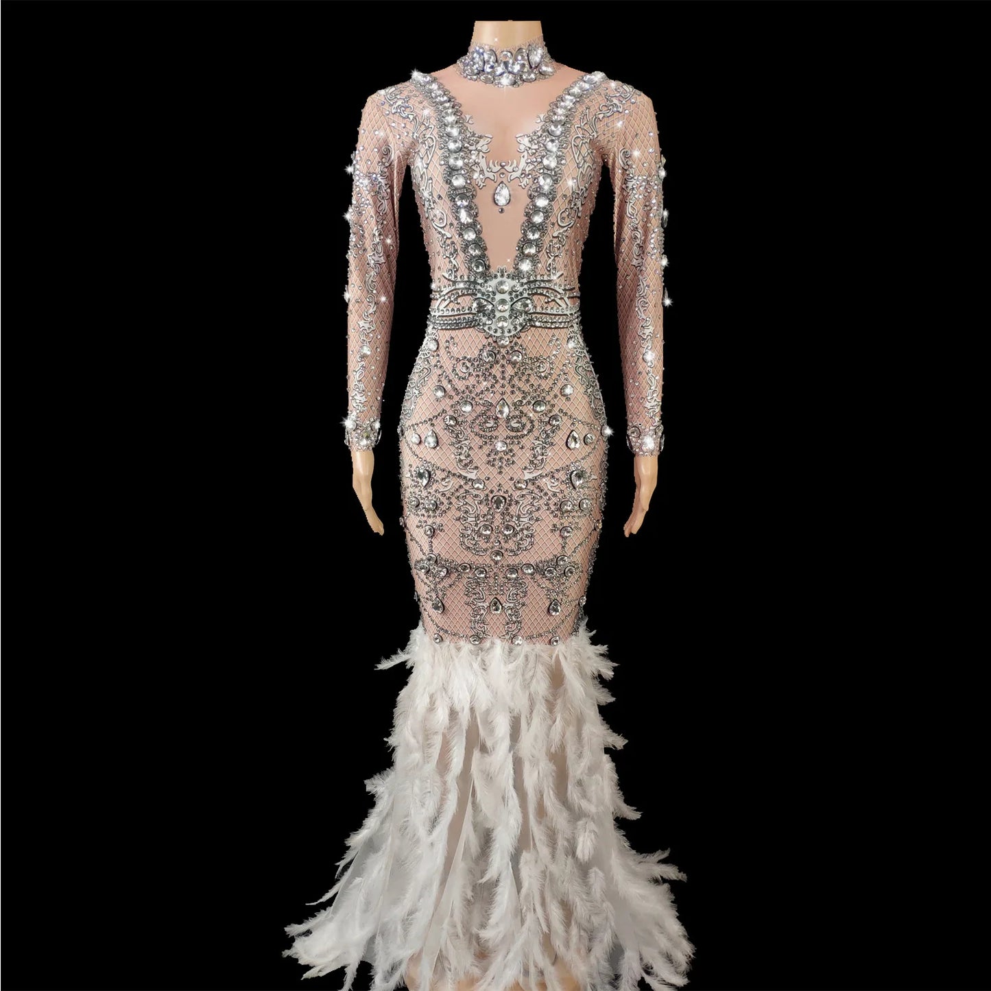 Rhinestone Feather Luxury Evening Dress prom dress