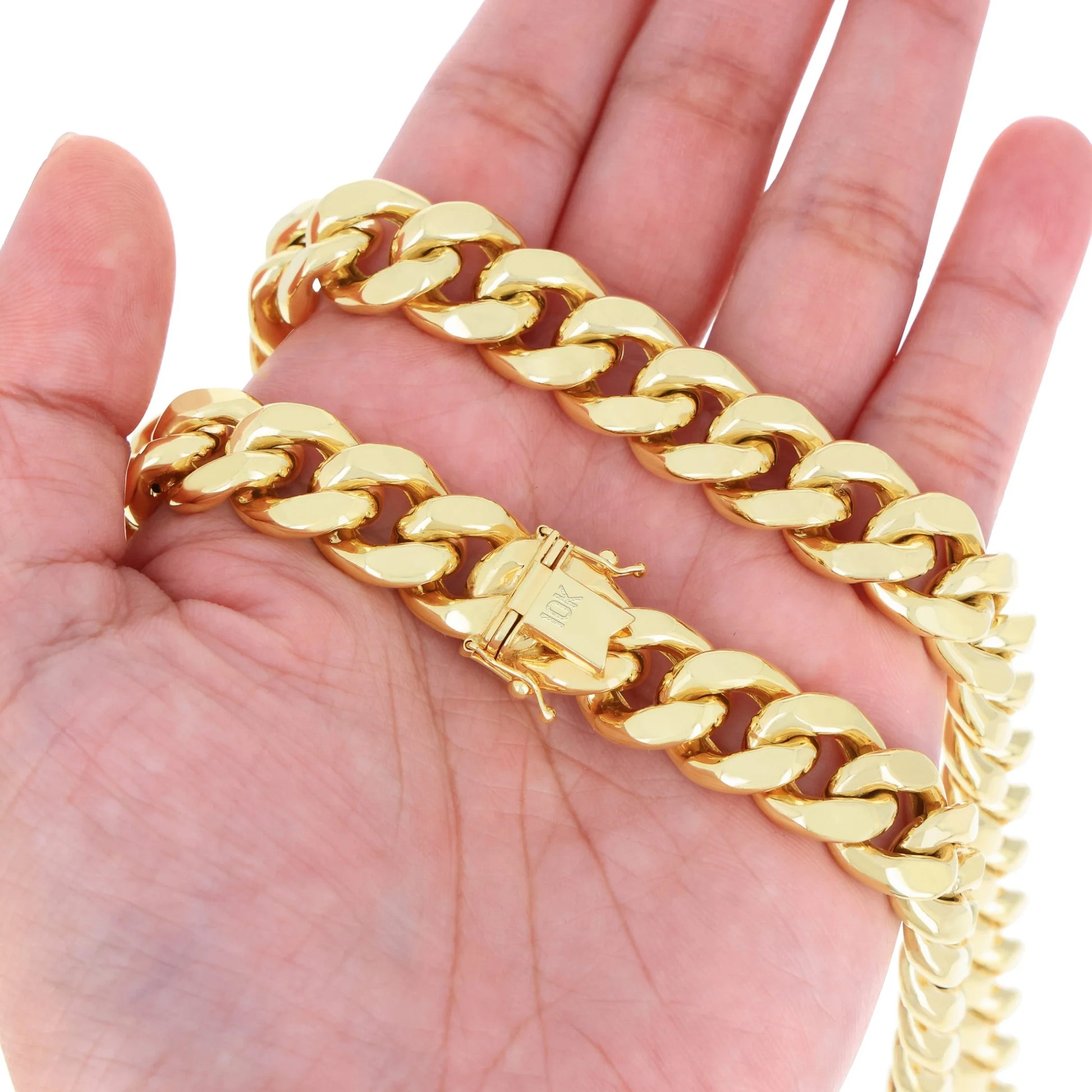 10K Real Yellow Gold Miami Cuban Link 13Mm Thick Chain Necklace (20"-30") Italian Jewelry for Men