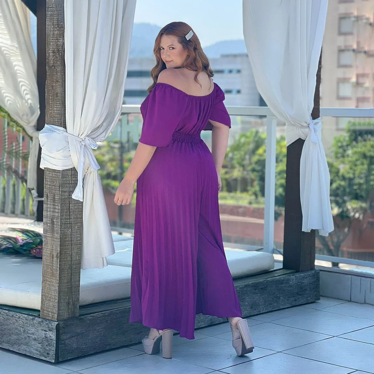 Plus Size Pleated Jumpsuit Female Off Shoulder