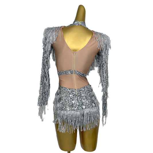 Sparkly Rhinestones Fringes Bodysuit One-piece